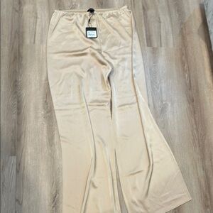 Beige Wide-Leg Pants - silk